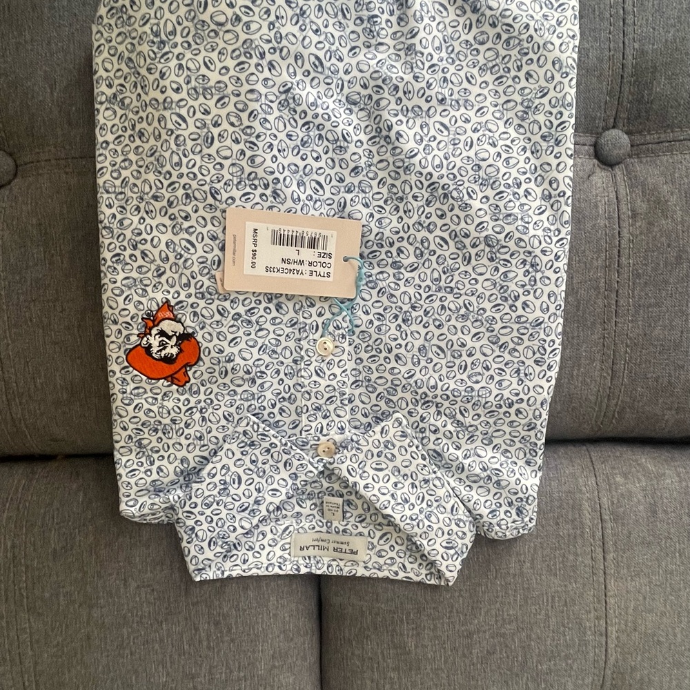 Peter Millar Blue and White Leaf Print Shirt